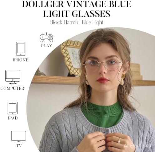 Dollger Oval Blue Light Glasses for Women Retro Anti Bluelight Blocker Glasses Men for Computer Small Metal Frame Eyeglasses