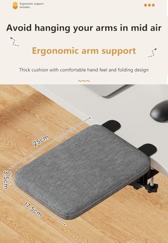Foldable Armrest Desk Mount - Metal Support + Cushioned Pad for Wrist Relief, Ergonomic Workstation Accessory (Grey)