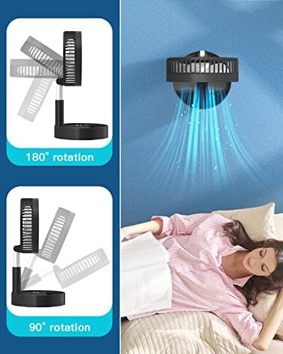 AICase Stand Fan,Folding Portable Telescopic Floor/USB Desk Fan with 7200mAh Rechargeable Battery,4 Speeds Super Quiet Adjustable Height and Head Great for Office Home Outdoor Camping-Black