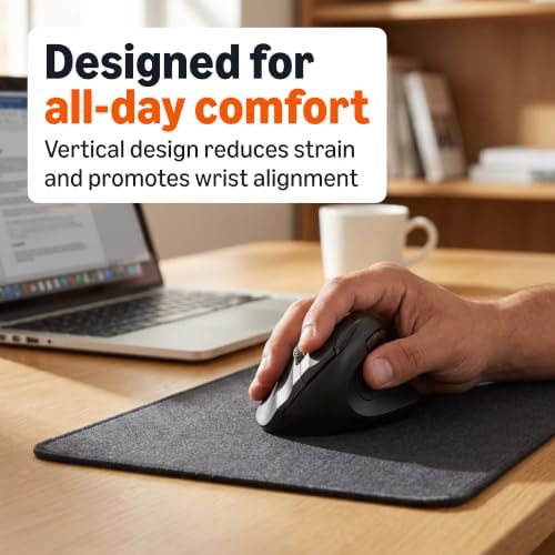 Amazon Basics 6-Button Vertical Wireless Mouse for Laptop & Desktop PC, Right-Handed, Adjustable DPI, Medium to Large Palm Sizes, Black