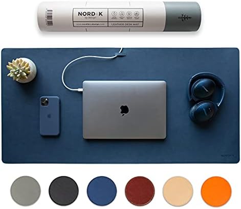 Nordik Leather Desk Mat - Midnight Blue - Large Leather Desk Pad 35x17 in