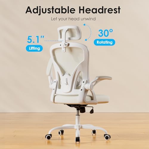 Farini Ergonomic Office Chairs with Headrest, Set of 4, White & Beige