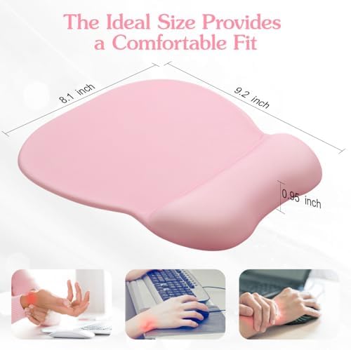 Office Mouse pad with Gel Wrist Rest, 9.2 x 8.1 in, Pink