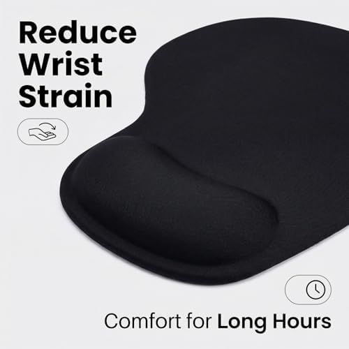 Silicone Wrist Rest Mouse Pad, Ergonomic Memory Foam Cushion, Non-Slip Rubber Base, Surface for Office, Gaming, Home - Comfortable Support to Reduce Wrist Fatigue (Black) 1Pcs