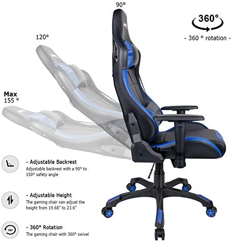 Leopard Gaming Chair, High Back PU Leather with Armrest (Black/Blue)