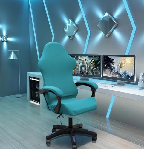 Gaming Chair Cover Set with Armrest Covers, Stretch Ruffled Slipcover for Racing Office Computer Reclining Chairs (Peacock Blue)