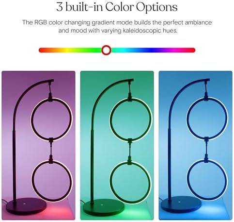 Brightech 2 Ring Lamp - 24" RGB Color Changing LED Table Lamp with 2 Hanging Rings, Modern Arc Bedside Desk Lamp for Bedroom and Living Room, USB-C Charging Port, Black
