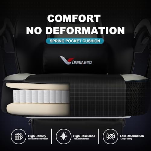 Big and Tall Gaming Chair for Adults 400 lbs, Heavy Duty Wide Seat Black Grey Gaming Office Chair, Ergonomic Comfy Computer Gamer Chair with Footrest& Lumbar Support for Home Office Gaming