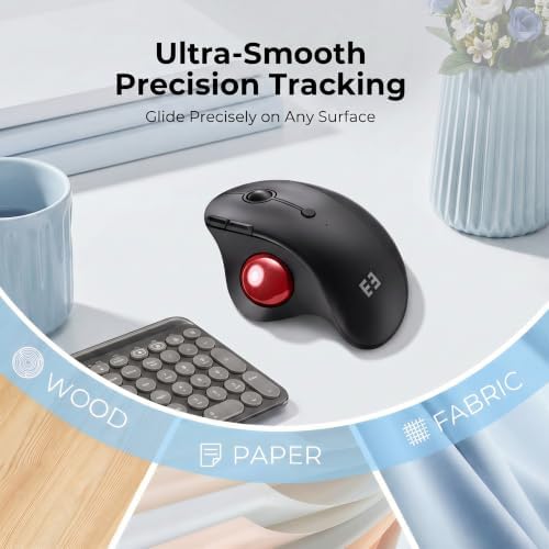 seenda Wireless Trackball Mouse, Ergonomic Bluetooth Mouse,Black&Red