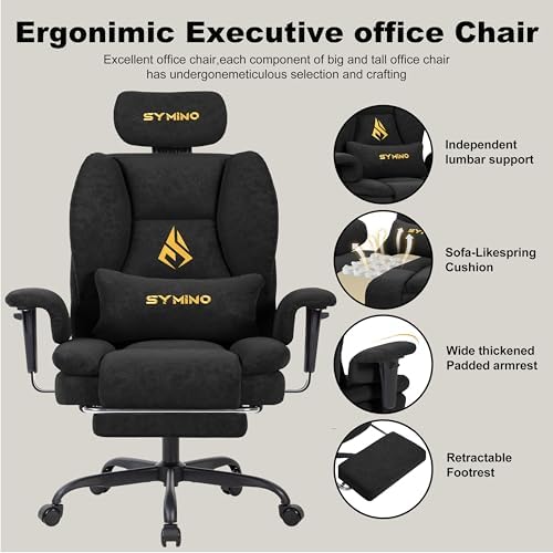 Symino Gaming Chair with Foot Rest, Unique Up/Down Armrests, PU Leather Ergonomic High Back Chair, 155° Recline Solid Color Computer Desk Chair, Black