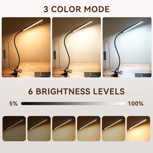 Clip‑On Desk Lamp, USB Powered Book Light, 5W LED Reading Lamp