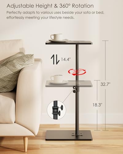 Masupu Sofa Arm Tray Table - 360° Swivel Height Adjustable End Table, Small Snack Side Table for Couch, C Shaped Table for Bed, Chair or TV Tray Table(Black)