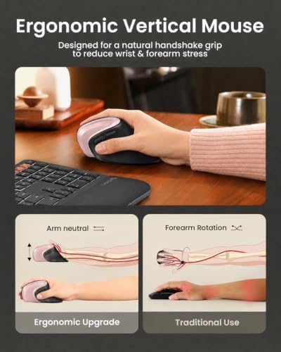 ProtoArc EM11 NL Wireless Ergonomic Mouse, Rechargeable, Black Pink