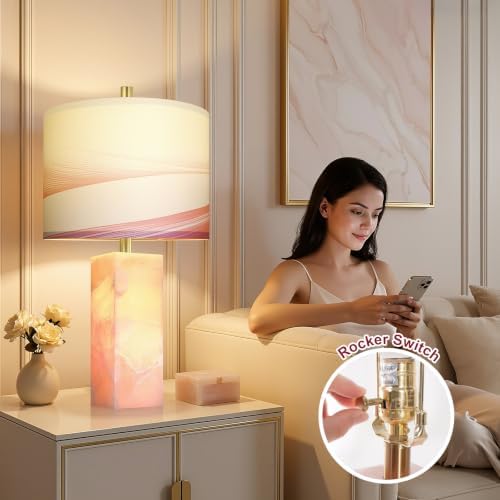 Scenekoy 23" Alabaster Table Lamp Set of 2 with Night Light for Bedroom