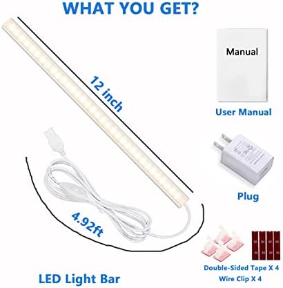 Under Cabinet Lights, 12 Inch Dimmable LED Under Cabinet Lighting, Natural White 4000K, Slim Under-Counter Light Fixtures with Memory Function, Under Counter Lights for Kitchen, Desk Light Bar