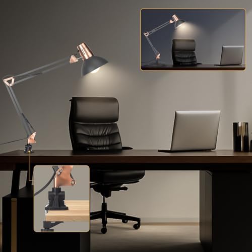 FIRVRE Metal Adjustable Desk Lamp with Clamp, Adjustable Architect Morden Table Lamp, 2-in-1 Design, Eye-Caring Reading Light, for Home & Office