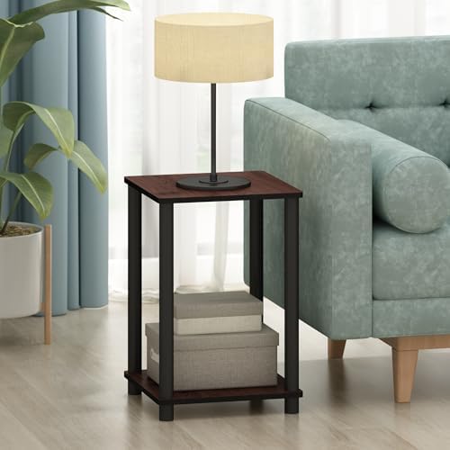 Furinno Turn-N-Tube Toolless 2-Tier Side Table Set of 2, Cherry Oak