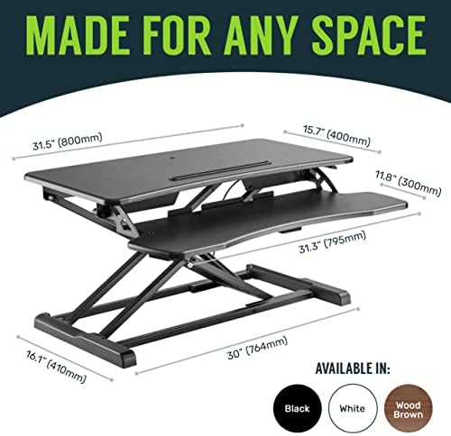 TechOrbits Standing Desk Converter-32-inch Height Adjustable, MDF Wood, Sit Riser-Black, 32"