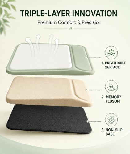 eulps Mouse Pad with Wrist Rest, Ergonomic Memory Foam Mousepad with Soft Wrist Support, Non-Slip PU Base, Smooth Surface for Office, Pain Relief for Laptop & Gaming (Sage Green)