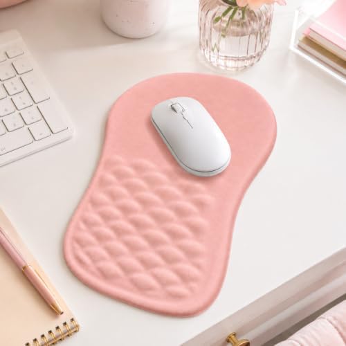 Ergonomic Mouse Pad with Wrist Rest, Mouse Pad with Memory Foam Massage Support, Non-Slip PU Base, Comfortable Typing Cushion for Home Office Computer Laptop, Pink