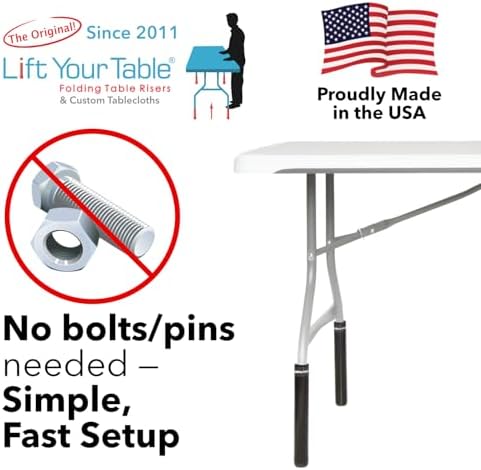 Lift Your Table® Folding Table Risers - Counter Height (Non-Slip Foot) - Made in the USA, Heavy Duty, Sturdy, Portable, Easy-to-Use Extensions Raise Bent Leg Folding Tables (Set of 4)