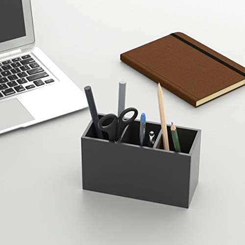 NIUBEE Black Pen Holder 3 Compartments, Acrylic Desk Pencil Organizer Cup