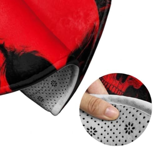 Men's Large Home Decor Mat, Soft Round Yoga Carpet, Non Slip Machine Washable Home Office Circle Rug Cool Red Skulls