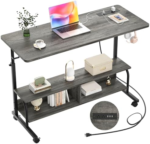 Armocity 47" Rolling Standing Desk with Charging Station for Couch Bed