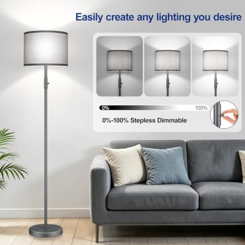 Floor Lamp Simple Design with Shade, Small Tall Lamps for Living Room Bedroom Office Dining Room Kitchen-Grey