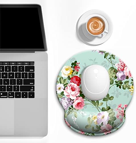 Ergonomic Mouse Pad with Wrist Support, Floral Memory Foam Wrist Rest Mouse Pads, Cute Computer Laptop Office Accessories Decor, Pain Relief Mousepad for Gaming Work Women Girls, Green Flower