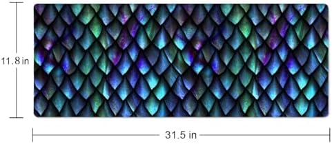 Dragon Scales Large Gaming Mouse Pad for Desk, Desk Mat with Seamed Edges, Waterproof Desk Pad, Non-Slip Rubber Base, 31.5x11.8 Inch Keyboard Pad Computer Mat, Big XL Mousepad