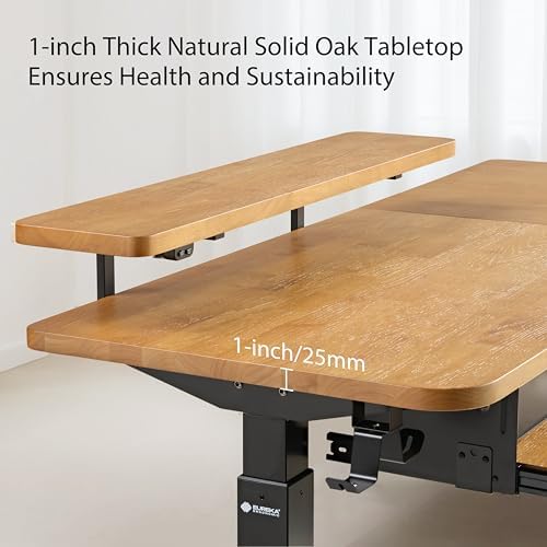 EUREKA ERGONOMIC L Shaped Standing Desk w Solid Wood Tabletop,61" Electric Corner Computer Desk, Adjustable Height Desk w Keyboard Tray,Dual Motor,LED Monitor Stand,Right/Oak