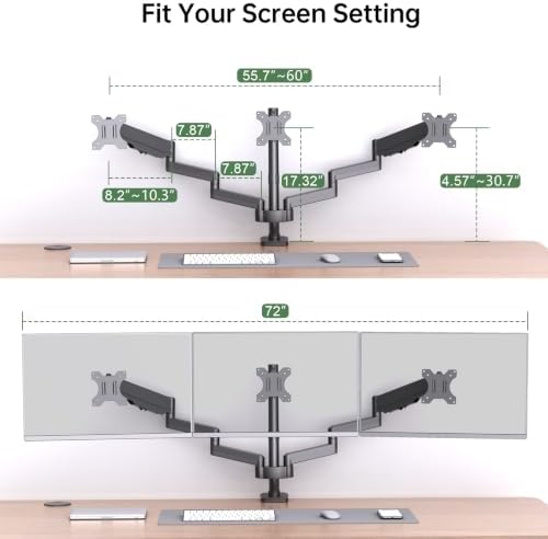 Gas Spring Triple Monitor Desk Mount for Screens up to 27 inch