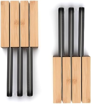 Purawood Premium Bamboo Knife Block Inserts – 2 Pack – Compatible Expandable Drawer Organizer & Utensil Organizer, Cutlery Tray with Dividers for Kitchen Utensils & Flatware (Natural)…