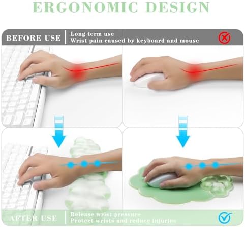 Gel Cloud Keyboard and Mouse Wrist Rest, Cute Wrist Support and Arm Support Rest for Typing Pain Relief，Suitable for Office/Computer/Laptop/Gaming Set-Green