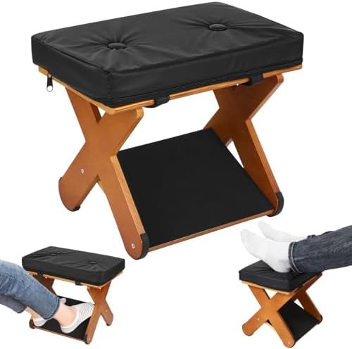 Double Step Foot Rest Under Desk, Ergonomic Wood Foot Stool with PU Cushion Top, Desk Foot Rest for Office Chair, Under Desk Footrest Stool for Work, Leg Rest Support (Walnut Finish)