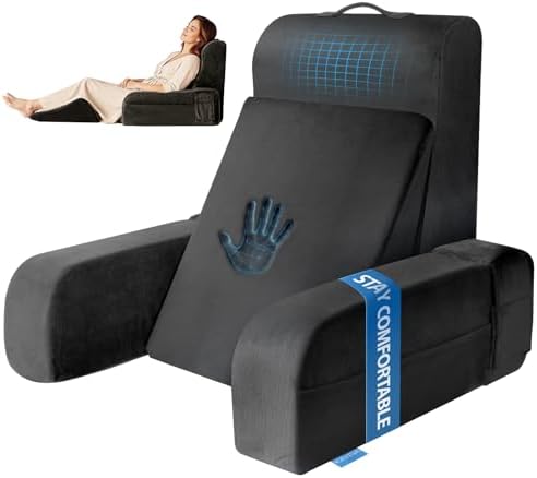 Kayfia Reading Pillow, Gel Memory Foam Back Rest Pillow, 19", Black
