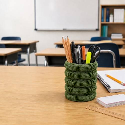 PowerTRC 3D Printed Grideo Pen Holder for Desk – Modern Pencil Cup Organizer, Office Supplies Holder, Classroom Teacher Desk Decor, Home Office Gift, Made in USA (Dark Green)