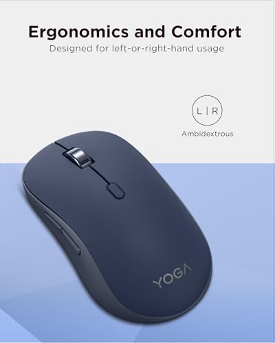 Lenovo Yoga Bluetooth Silent Mouse, 3 Level DPI Adjustment, 36 Month Battery Life, Bluetooth 5.3, 3 Device Paring, Whisper Quiet, Programmable Buttons, Smooth Finish, Cosmic Blue