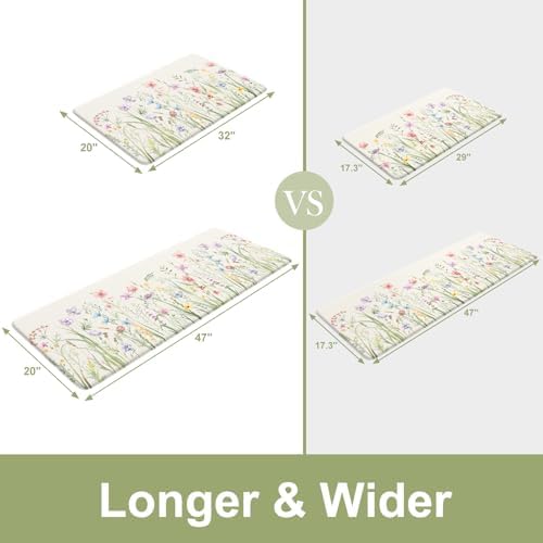 KIMODE Anti Fatigue Kitchen Mats for Floor, Farmhouse Floral Kitchen Rugs