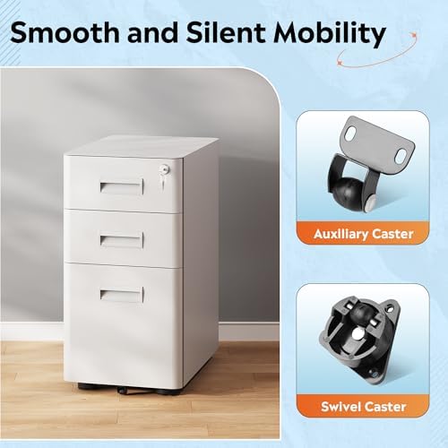 DEVAISE 3 Drawer File Cabinet on Wheels, Fully Assembled Except Casters