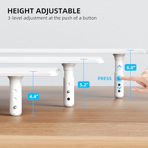AFOOYO Dual Monitor Stand for Desk, Adjustable Height Wood Computer Riser, Ergonomic Monitor Shelf for Laptop, Printer, TV, Black - Large Storage Space, Sturdy Desk Organizer for Home & Office,White