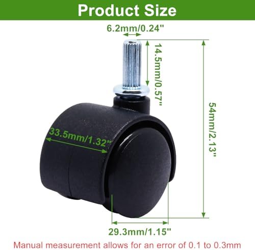 Plastic Caster Wheels 1 Inch, M6 Straight-Grained Rod Swivel Casters Set of 4, Black Nylon Replacement Casters Wheels for Furniture Table Cabinet Office Chair