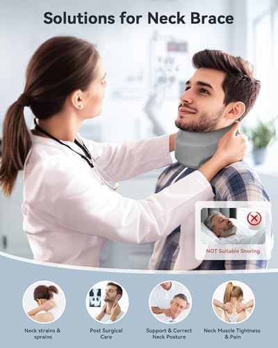 Neck Brace Cervical Collar - Neck Support Brace for Sleeping, Soft Foam Wraps Keep Vertebrae Stable and Aligned for Relief of Cervical Spine Pressure Gray Medium(12.6-15.8 Inch)