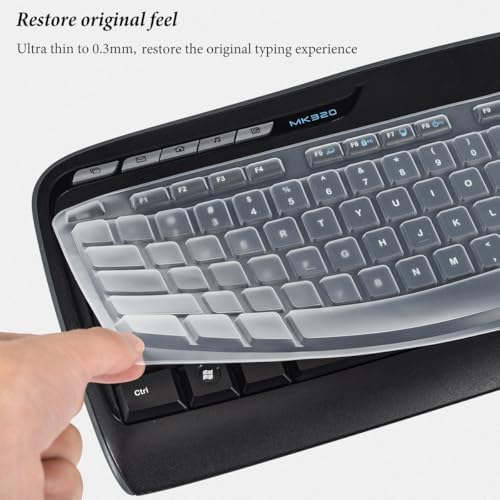 Keyboard Cover Compatible with Logitech MK320 MK330 K330 MK335 Wireless Desktop Keyboard, Logitech MK320-YR002/Y-R0009 Keyboard Protector Skin-Clear