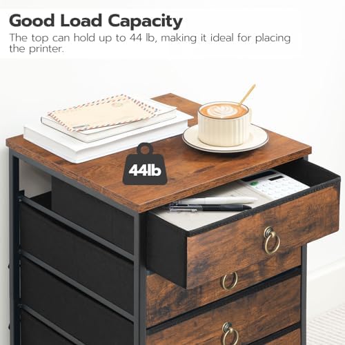 HOOBRO 5-Drawer Chest, File Cabinet, Office Cabinet with Drawers, Rolling Printer Stand for Living Room, Home Office, Nonwovens Drawer, Easy Assembly, Rustic Brown BF50WJ01