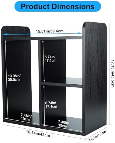 TQVAI Wood Desktop Bookshelf, 3 Cube Storage Unit Multipurpose Open Storage Shelves for Books, Office Supplies, Plants and Decor, Freestanding Desk Shelf Organizer for Office Home Study Room, Black