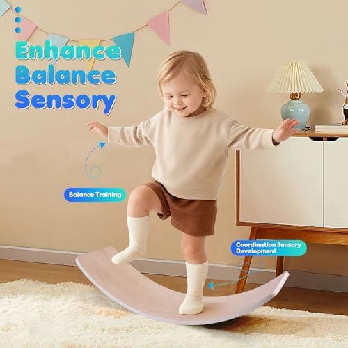36" Balance Board Kids, Wooden Wobble Board, Montessori Balance Toy