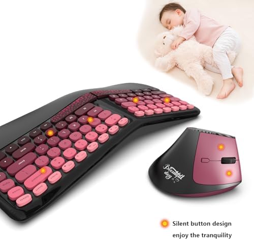 Ergonomic Wireless Keyboard and Mouse Set with Wrist Rest, Compact 85-Key Keyboard, No Independent Numeric Keypad, Black and Red Gradient