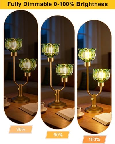Lightdot Flower Table Lamp for Bedroom Vintage Green Glass Lamp Dimmable